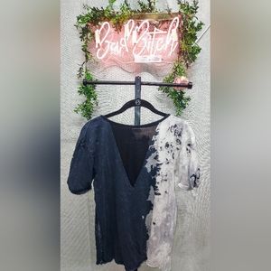 Affliction standard series tie dye t shirt mesh/sheer v neck